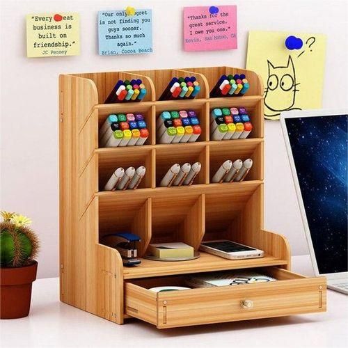 Porte-Stylo En Bois Boîte De Rangement Bureau Créatif Papeterie Support De Bureau