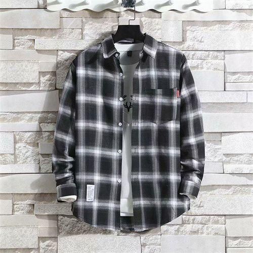 Men's Long Sleeve Plaid Shirt - Black
