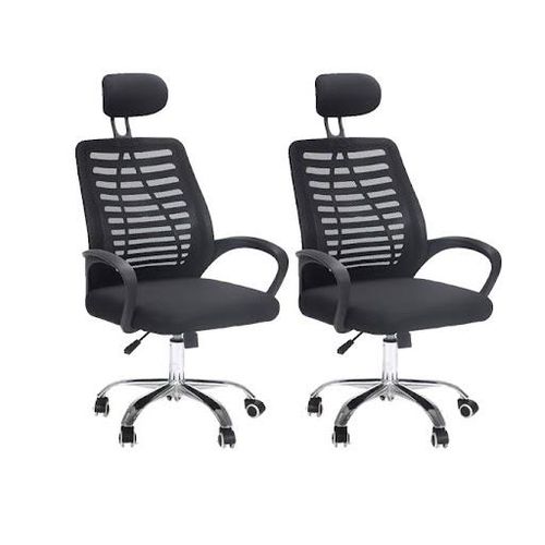 Lot De 2 Chaises De Bureau Pivotante Avec Accoudoir Et Dossier Haut En Maille Appui-Tête Réglable