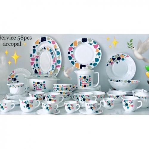 Ensemble vaisselle en verre opale 58PCS