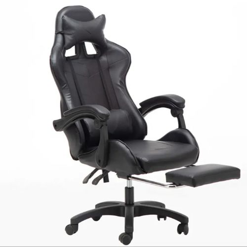 Chaise gamer de bureau rotatif et pivotant avec repose pied en métal a dossier haut a base de cuir PU