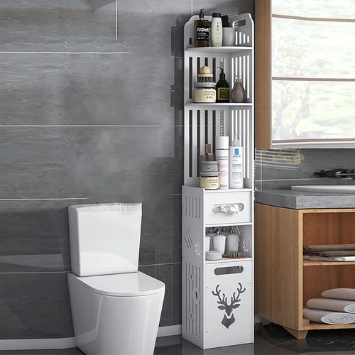 Salle De Bain Meuble De Rangement d'angle Armoires À Colonnes Armoires De Sol Étanches avec Poubelle Et Porte-Papier Hygiénique pour Bureau Salon Cuisine