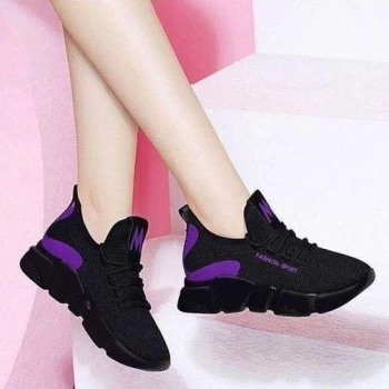 FUXING FASHION Chaussures Femmes Baskets Noir Et Mauve