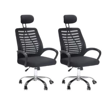 Lot De 2 Chaises De Bureau Pivotante Avec Accoudoir Et Dossier Haut En Maille Appui-Tête Réglable