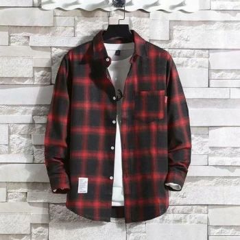 Chemise à manches longues à carreaux plus pour homme - Rouge