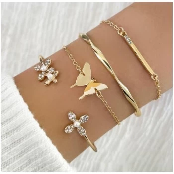 Bracelet papillon doré élégant et tendance pour femme (lot de quatre)Bracelet papillon doré élégant et tendance pour femme (lot de quatre)